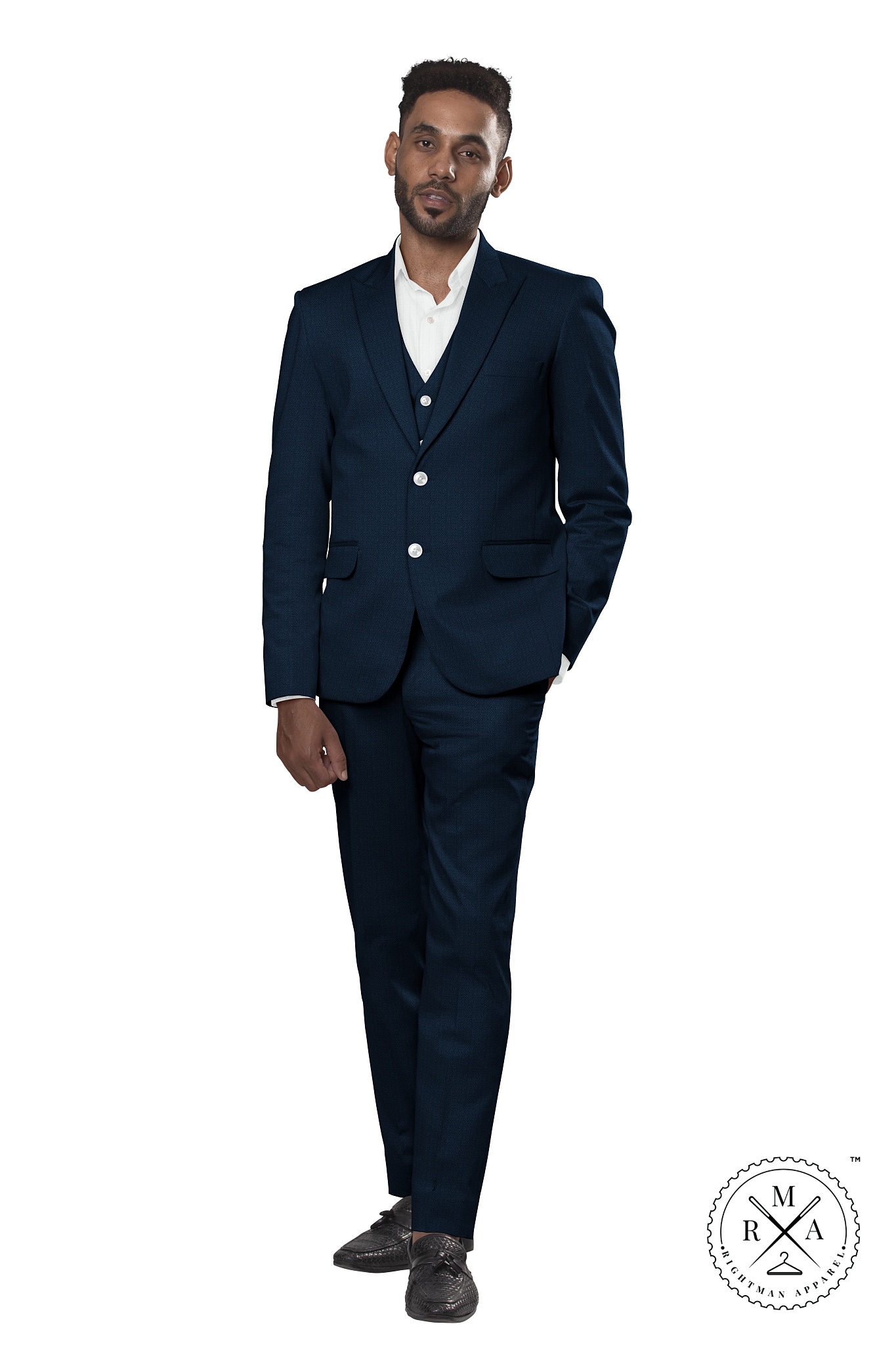 Textured Blue Three Piece Suit SU115